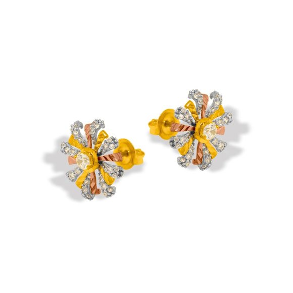 14 REAL GOLD Fancy Flower CZ Stud Earrings 14.5 MM - Picture 3 of 4